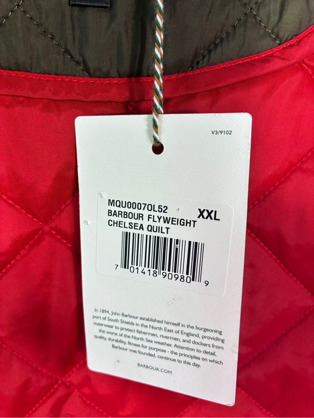 Barbour Olive Flyweight Chelsea Quilted Jacket Size 2XL NWT - Picture 6 of 9